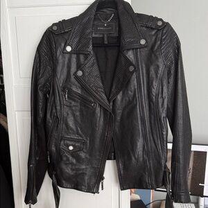 BCBGMaxAzria Black Textured Leather Jacket